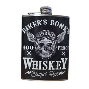 Biker Skull Flask 8oz Stainless Steel Motorcycle Hip Liquor Flask Gift for Men